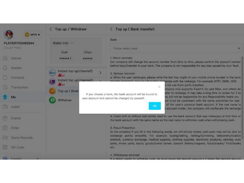 How to Add Funds and Withdraw on Winbox App step 2